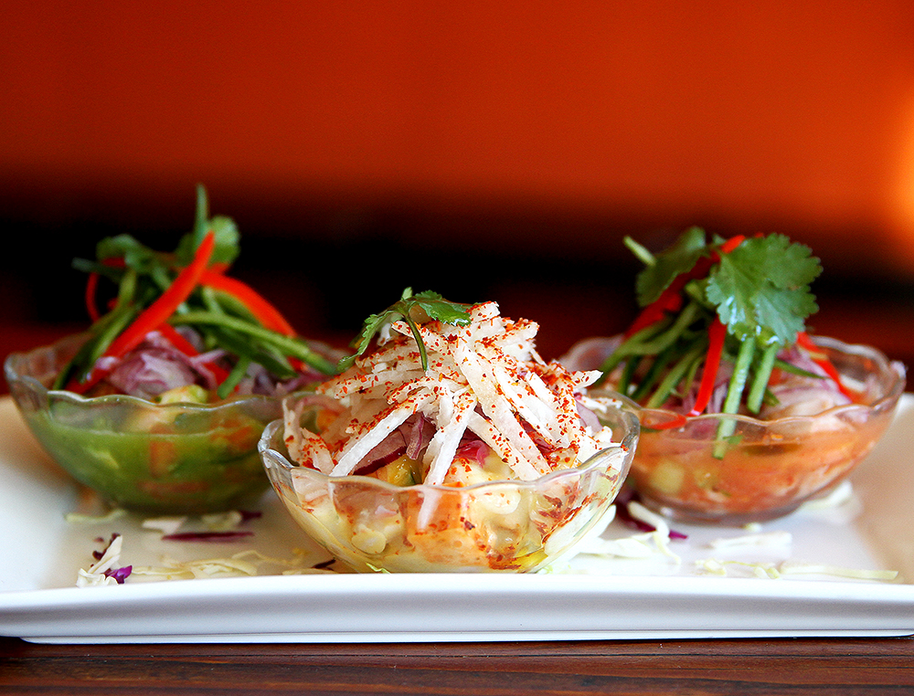 A trio of ceviche at La Viga in Redwood City. (Photo by Veronica Weber)