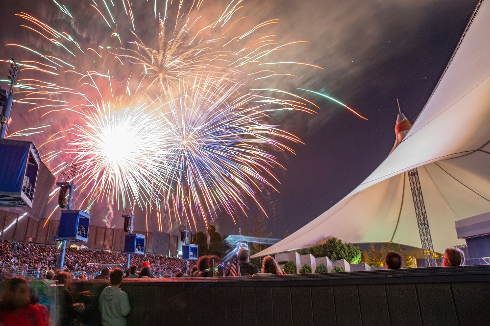 The Fourth of July fireworks show at Shoreline Amphitheatre in Mountain View always draws a crowd. (Photo by Natalia Nazarova)