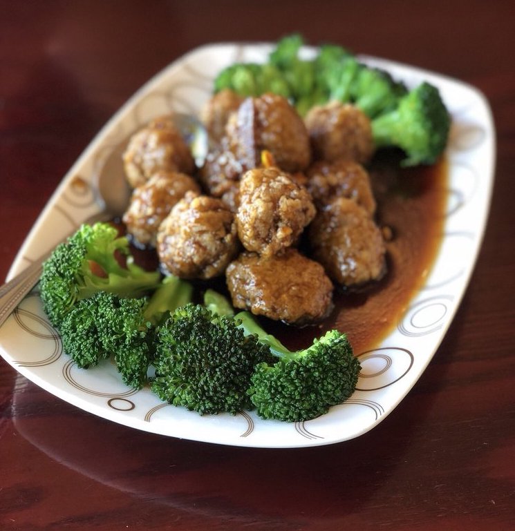 Vegan Orange Chicken made from a vegan soy bean gluten mixture.