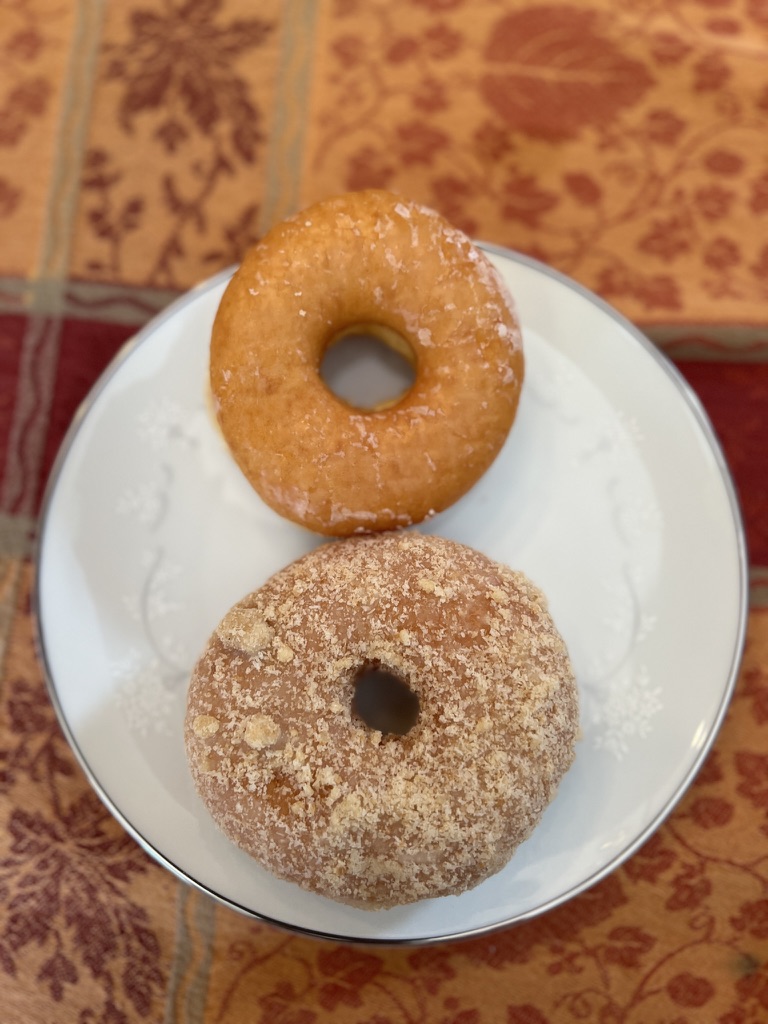 Glazed and crumb doughnuts from Rolling Pin Donuts in San Bruno. 